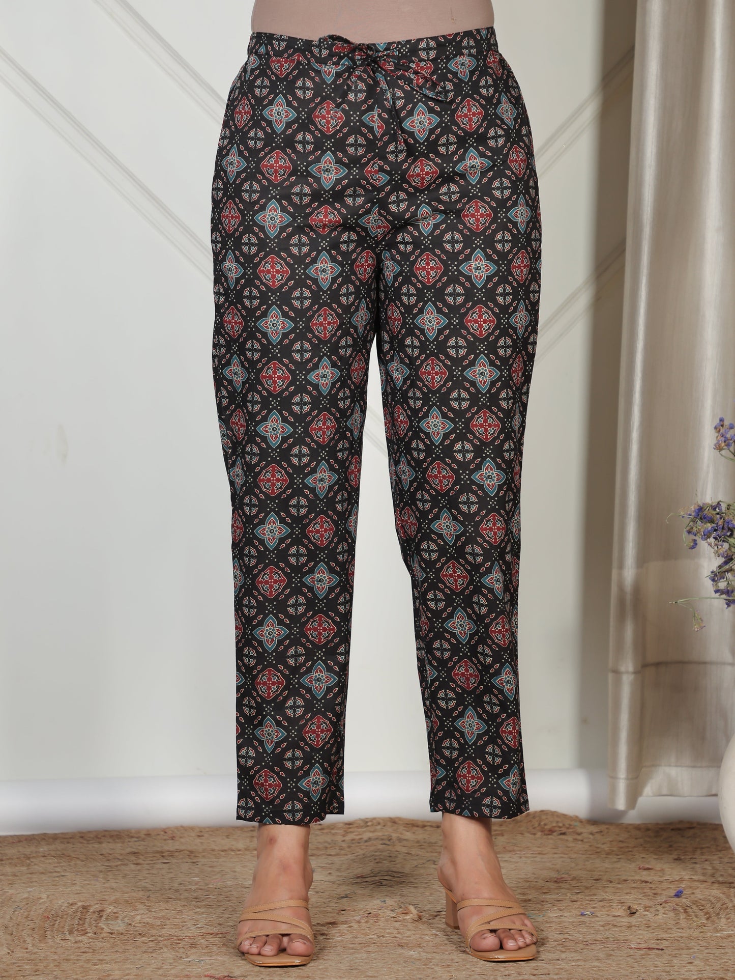 Soft Cotton Ajrakh Black Tapered Trousers