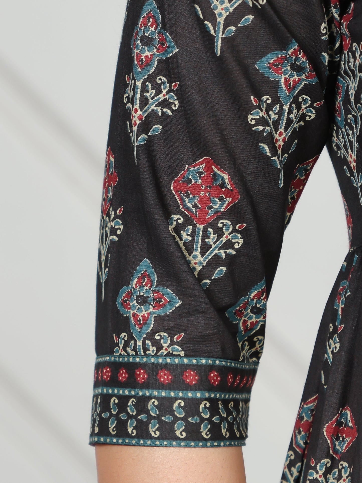 Soft Cotton Ajrakh A-line Black Kurta