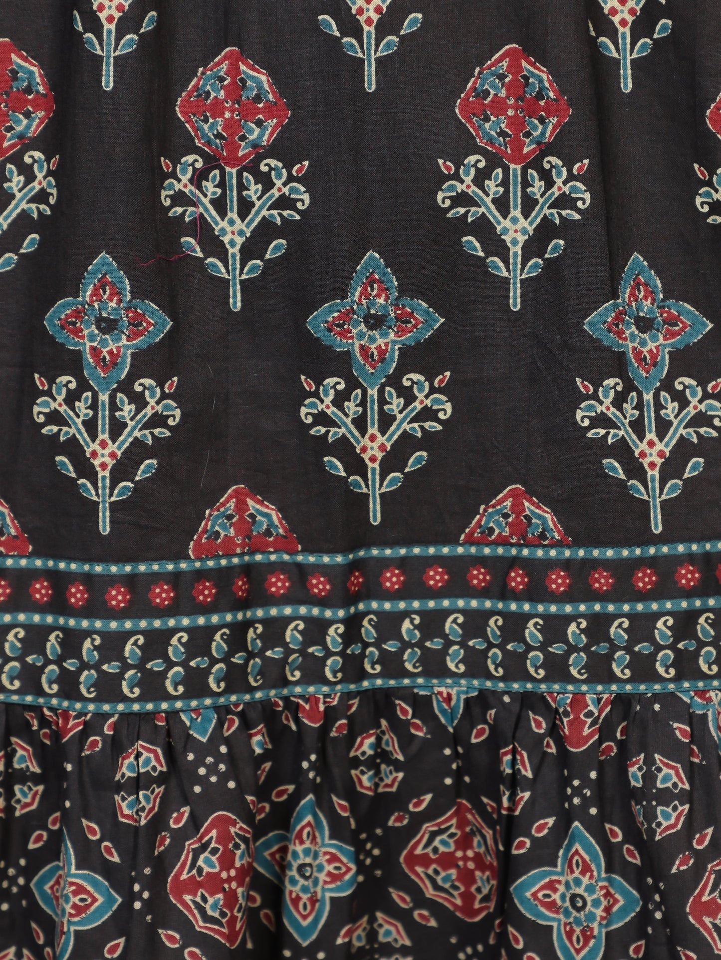 Soft Cotton Ajrakh A-line Black Kurta