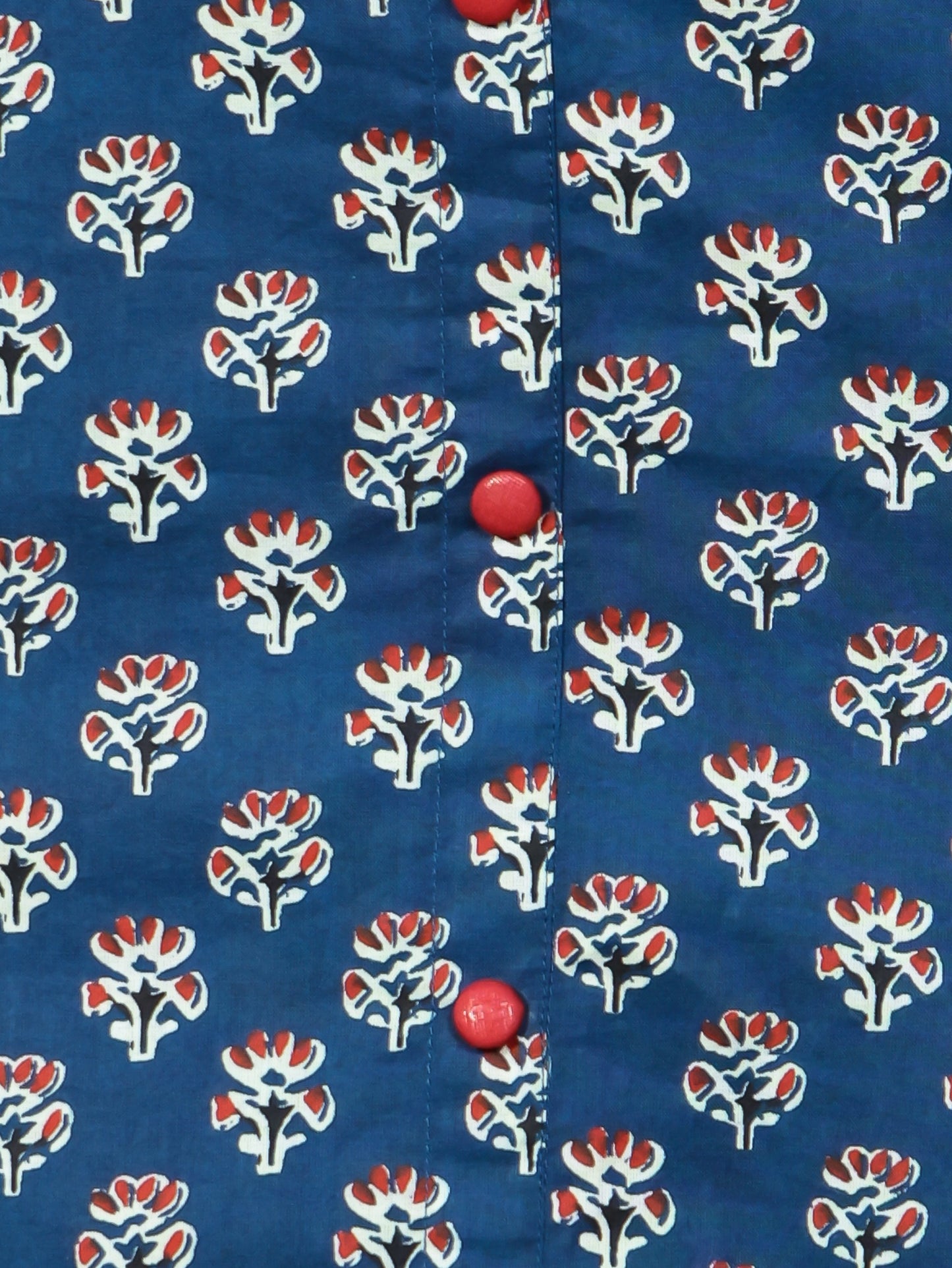 Soft Cotton Block Print Flared Navy Blue Kurta