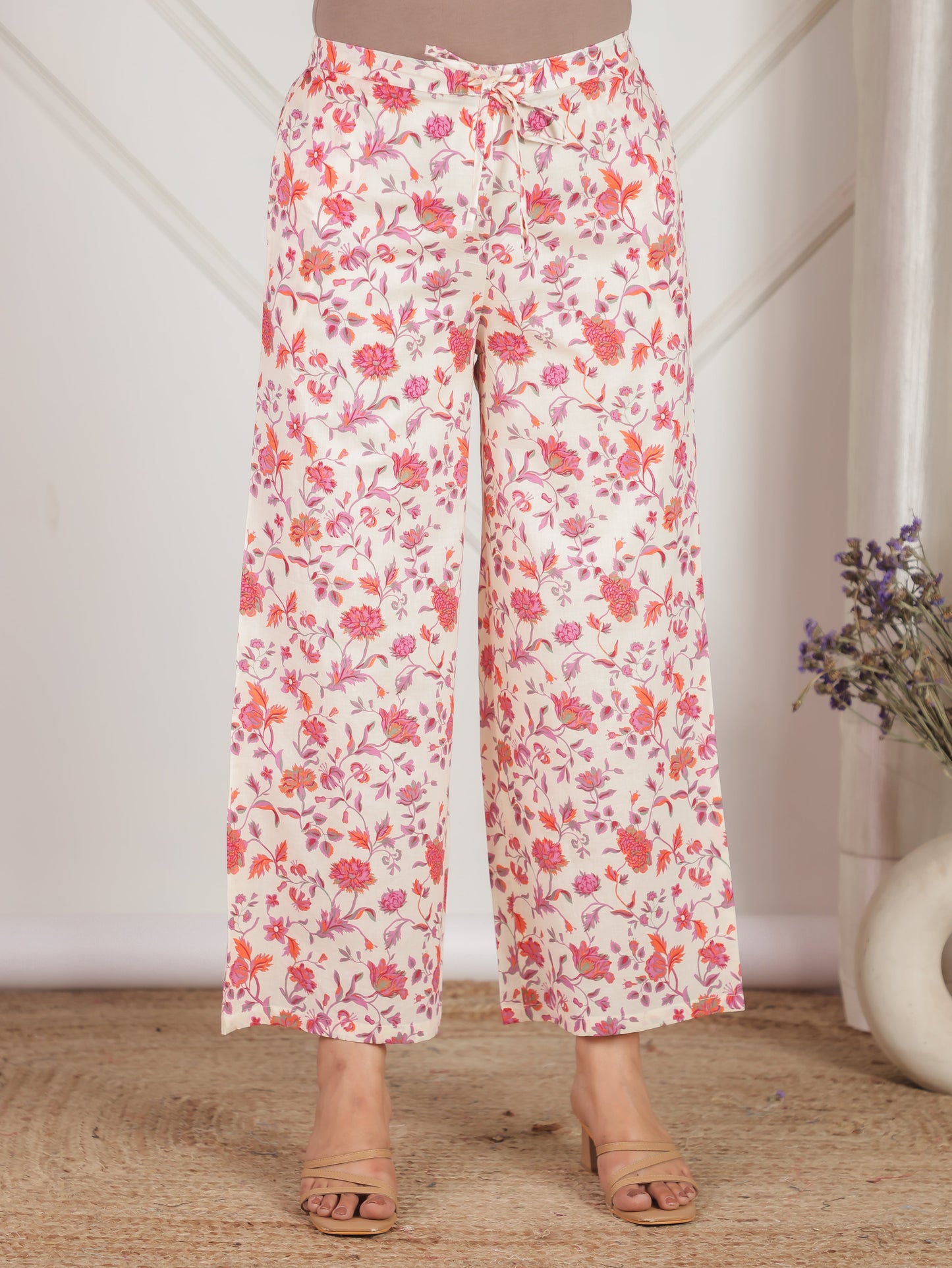 Soft Cotton Floral Off White Palazzo