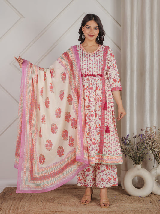 Cotton Voile Floral Off White Dupatta