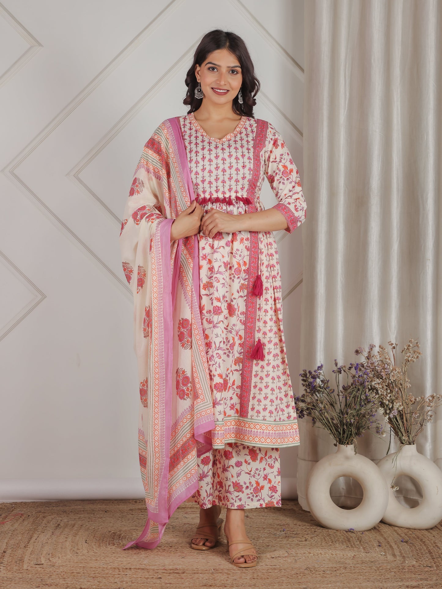 Cotton Voile Floral Off White Dupatta