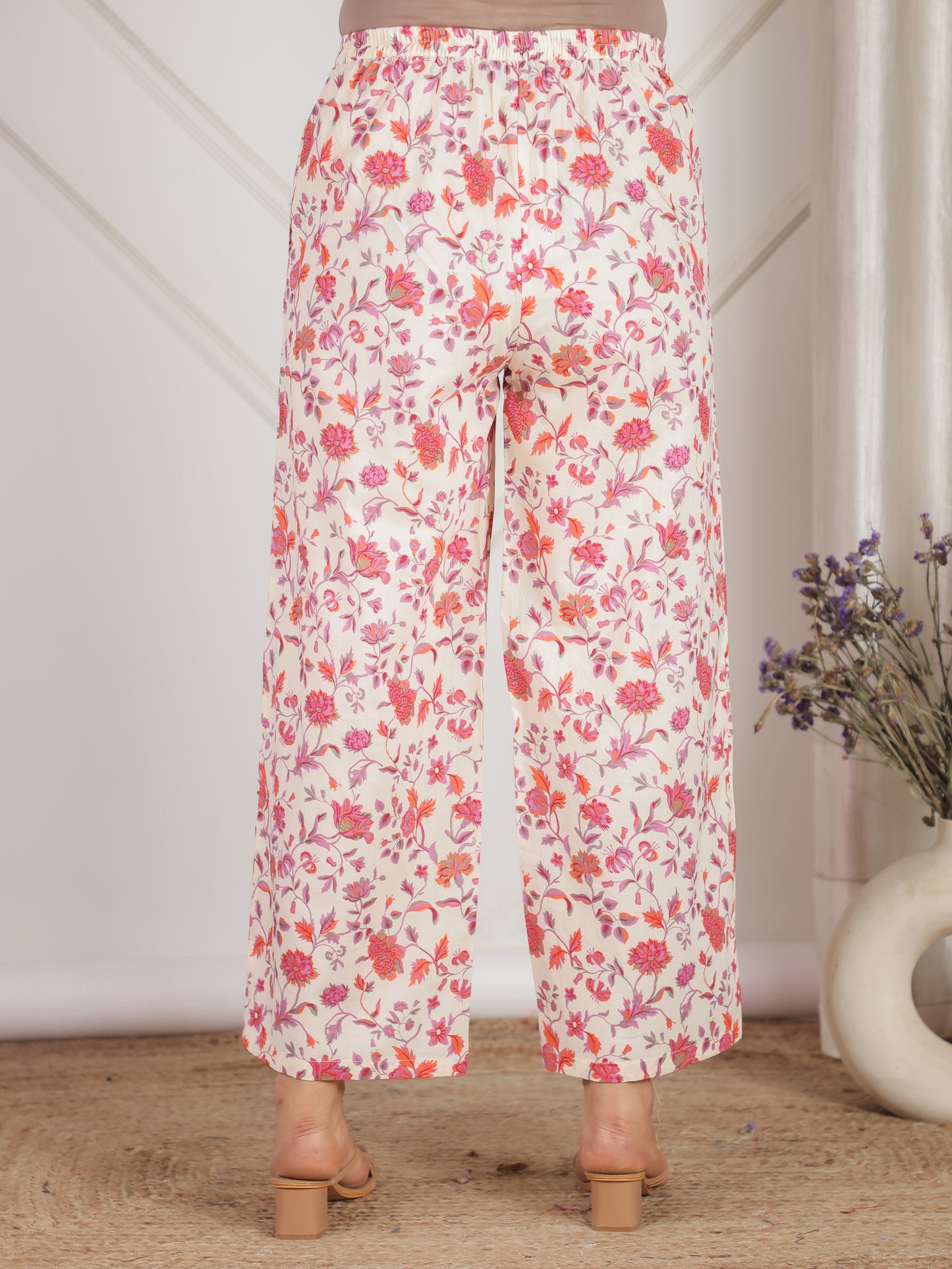 Embroidered Soft Cotton Floral Kalidar Off White Kurta