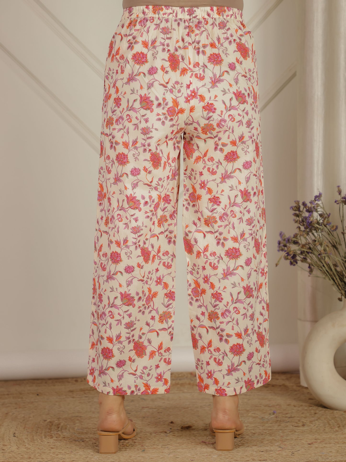 Soft Cotton Floral Off White Palazzo