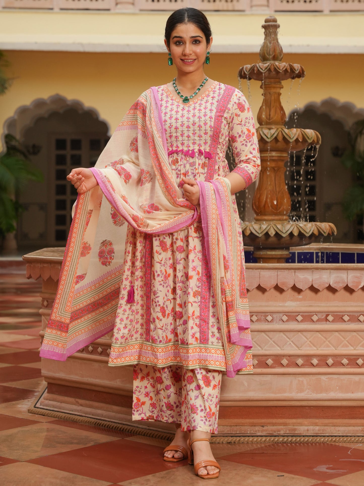 Cotton Voile Floral Off White Dupatta