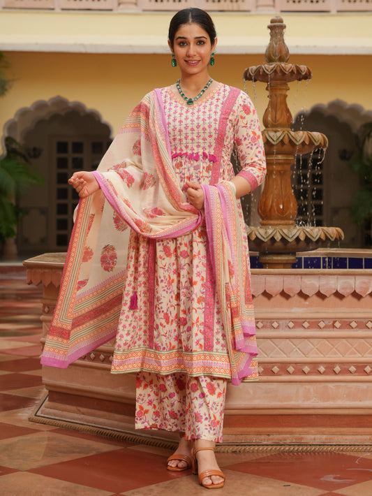Cotton Voile Floral Off White Dupatta