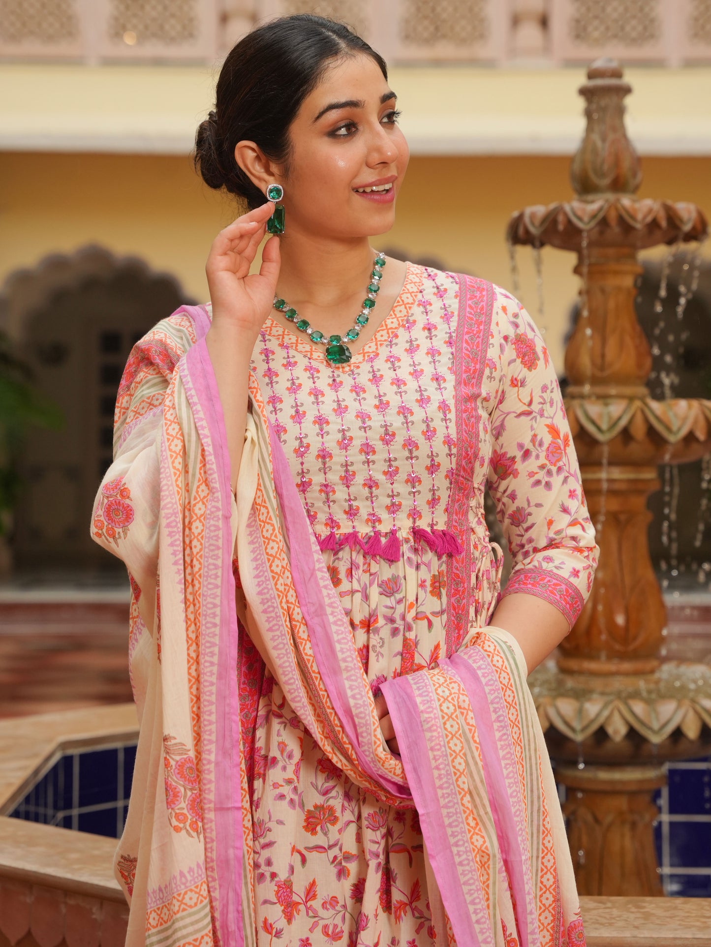 Cotton Voile Floral Off White Dupatta