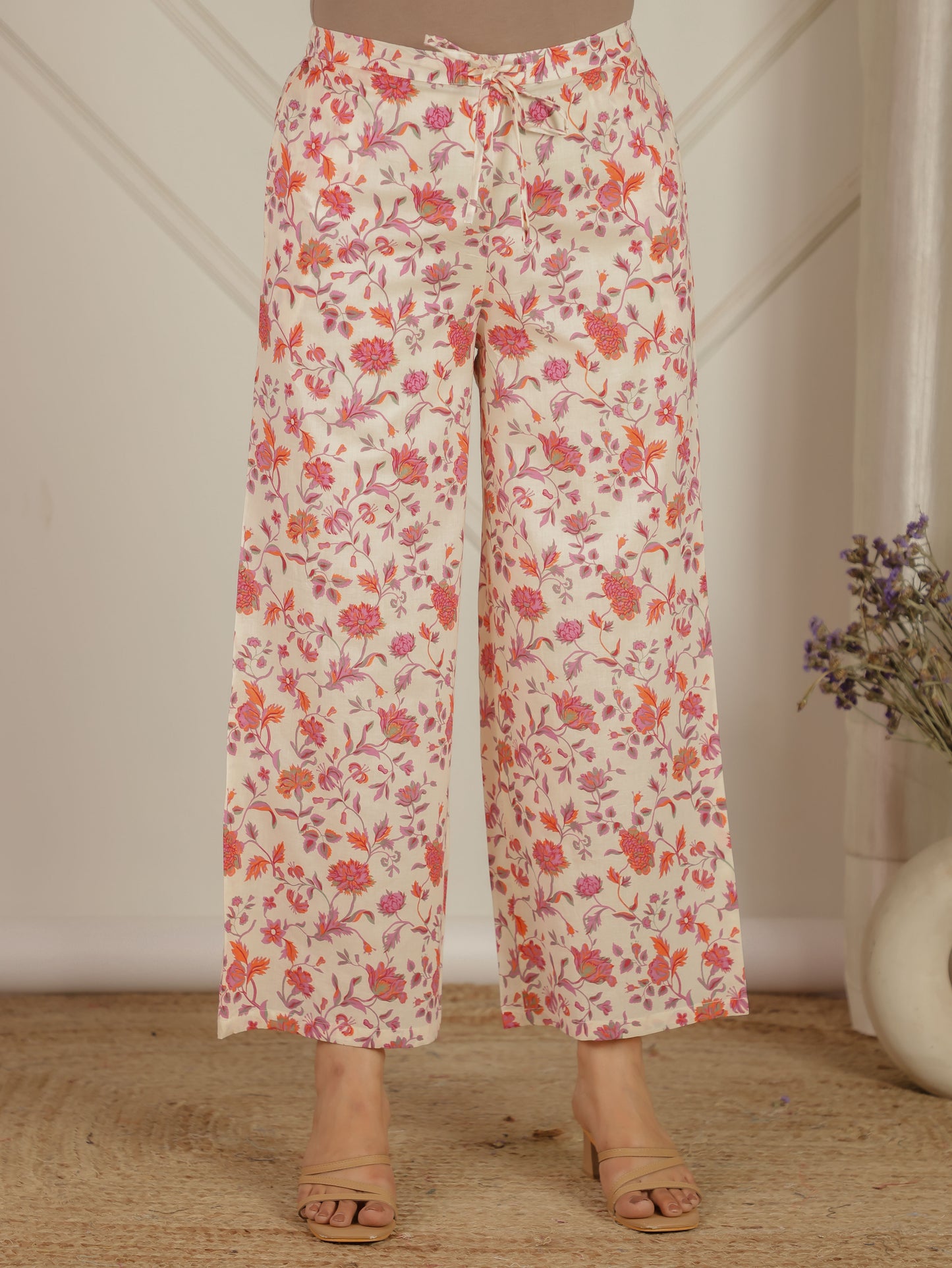 Soft Cotton Floral Off White Palazzo