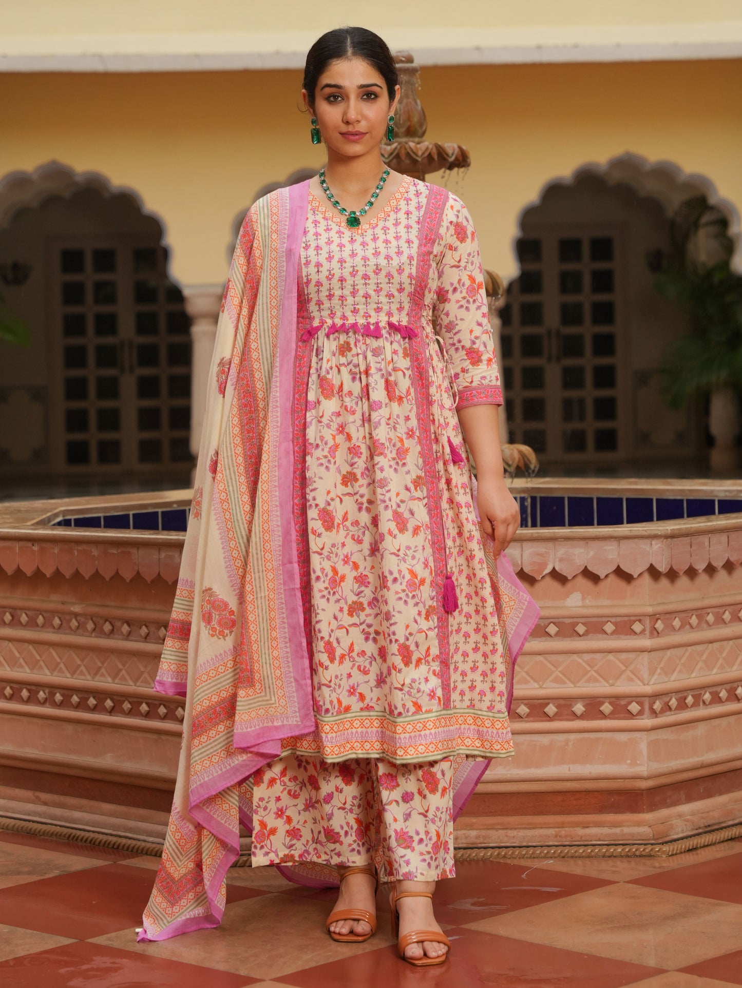 Cotton Voile Floral Off White Dupatta