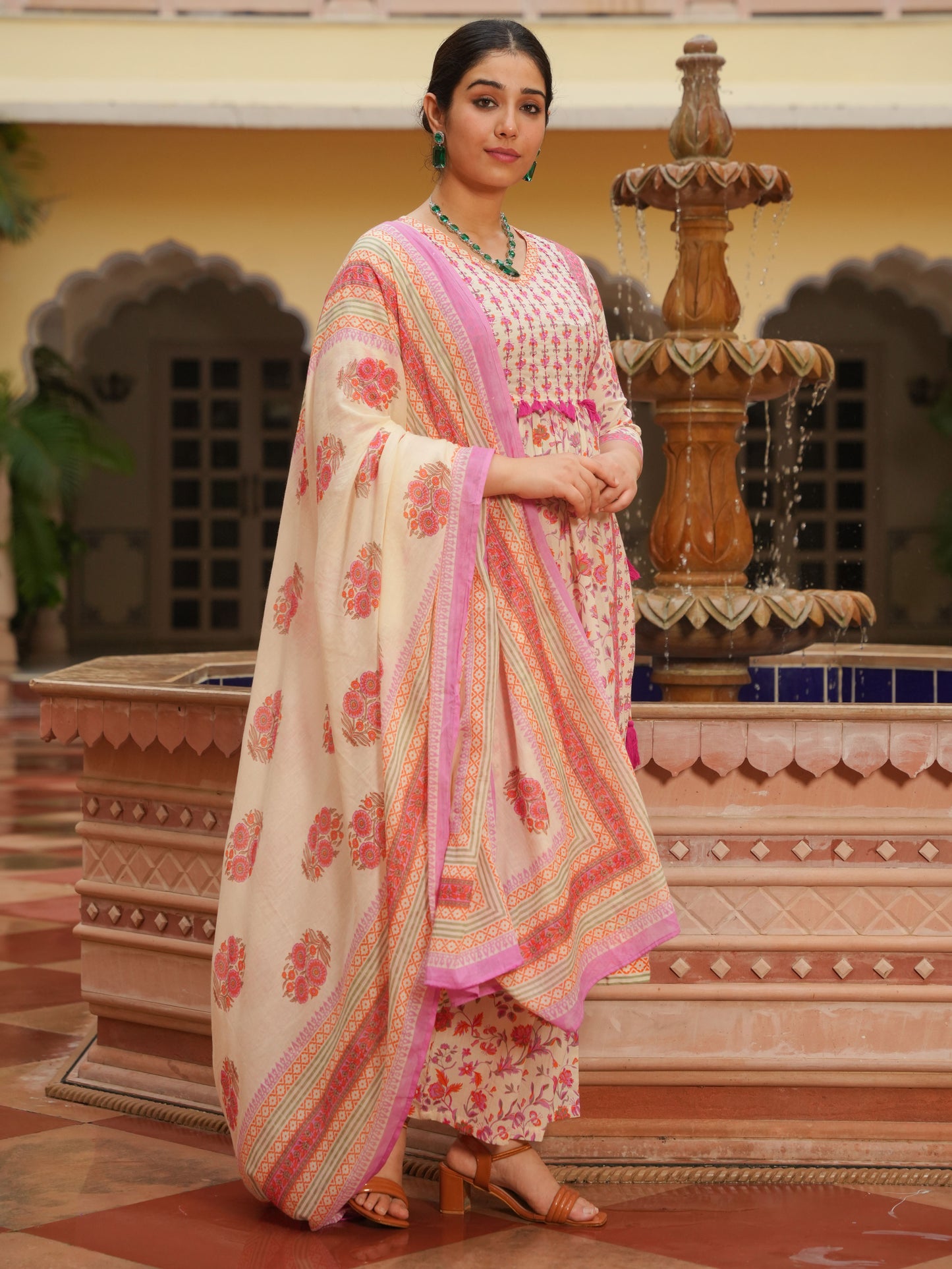 Cotton Voile Floral Off White Dupatta