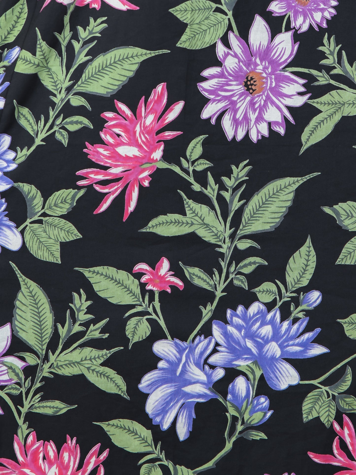 Soft Cotton Floral Flared Black Kurta