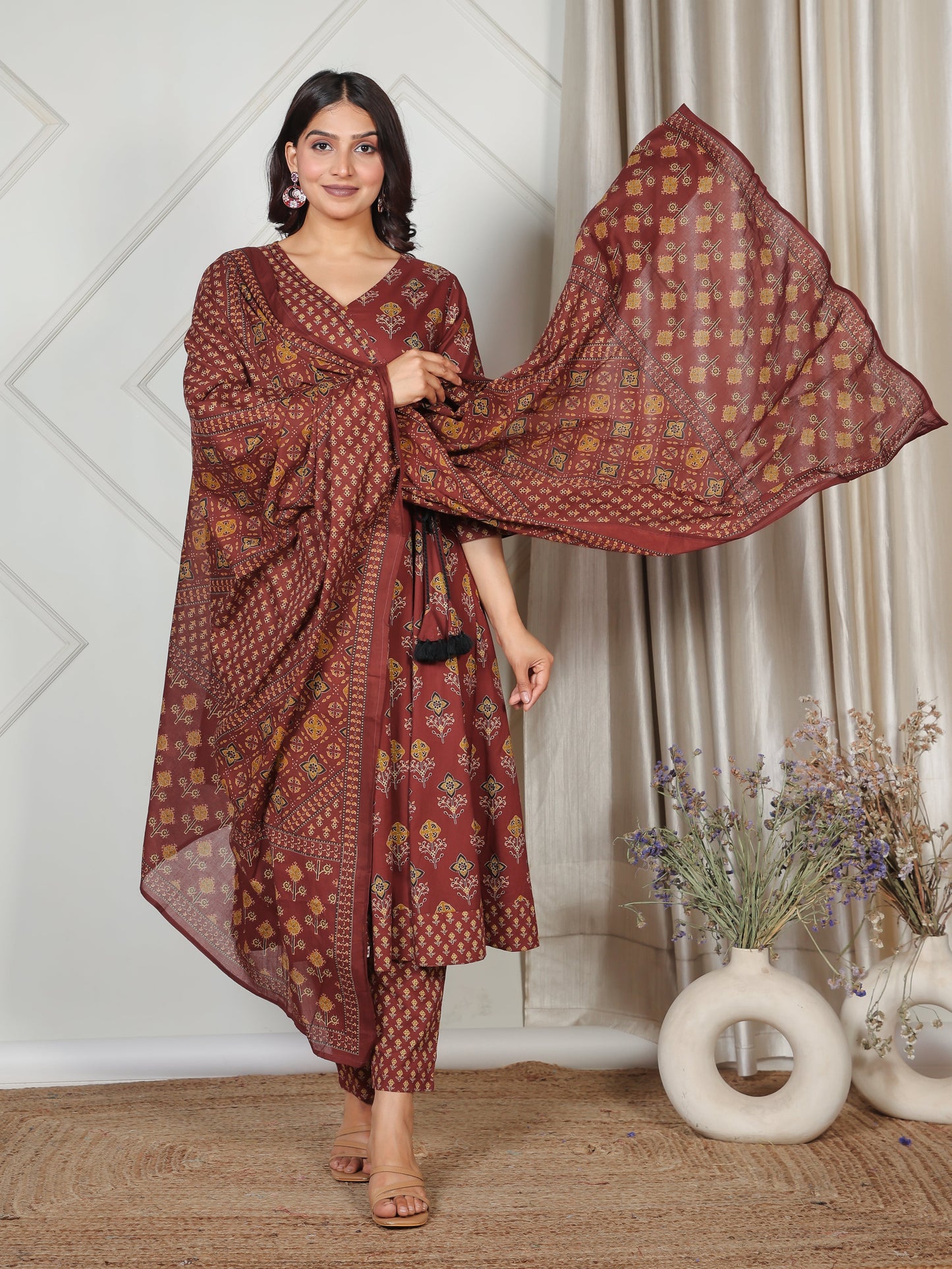 Cotton Voile Butti Rust Dupatta