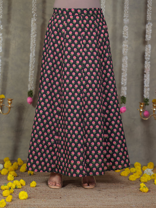 Soft Cotton Floral Black Skirt