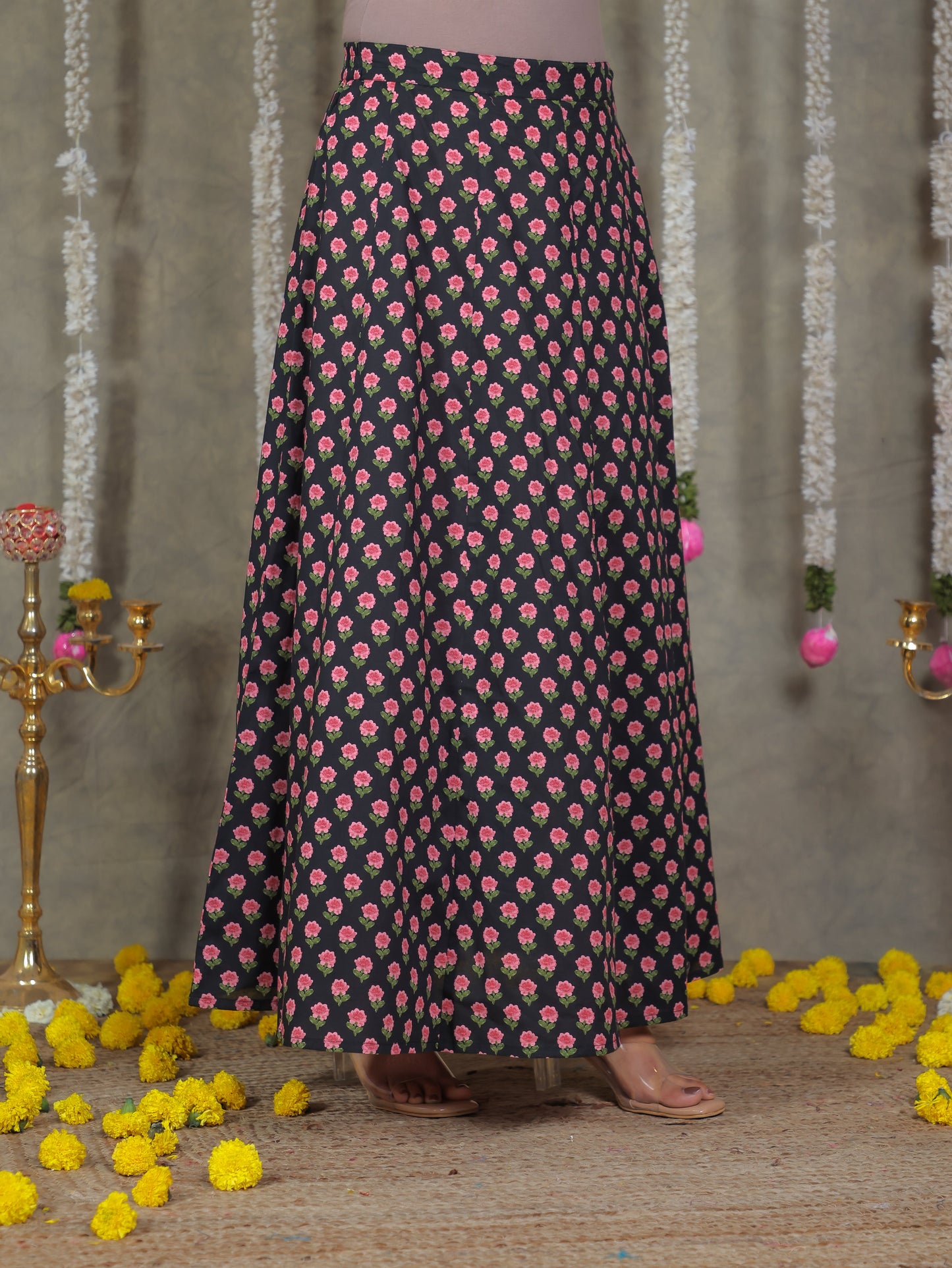 Soft Cotton Floral Anarkali Black Kurta