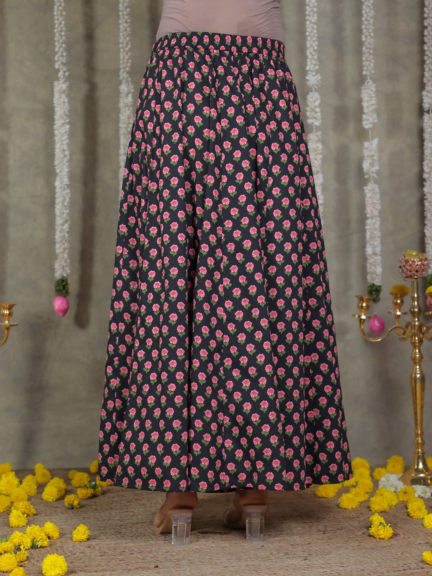 Soft Cotton Floral Anarkali Black Kurta