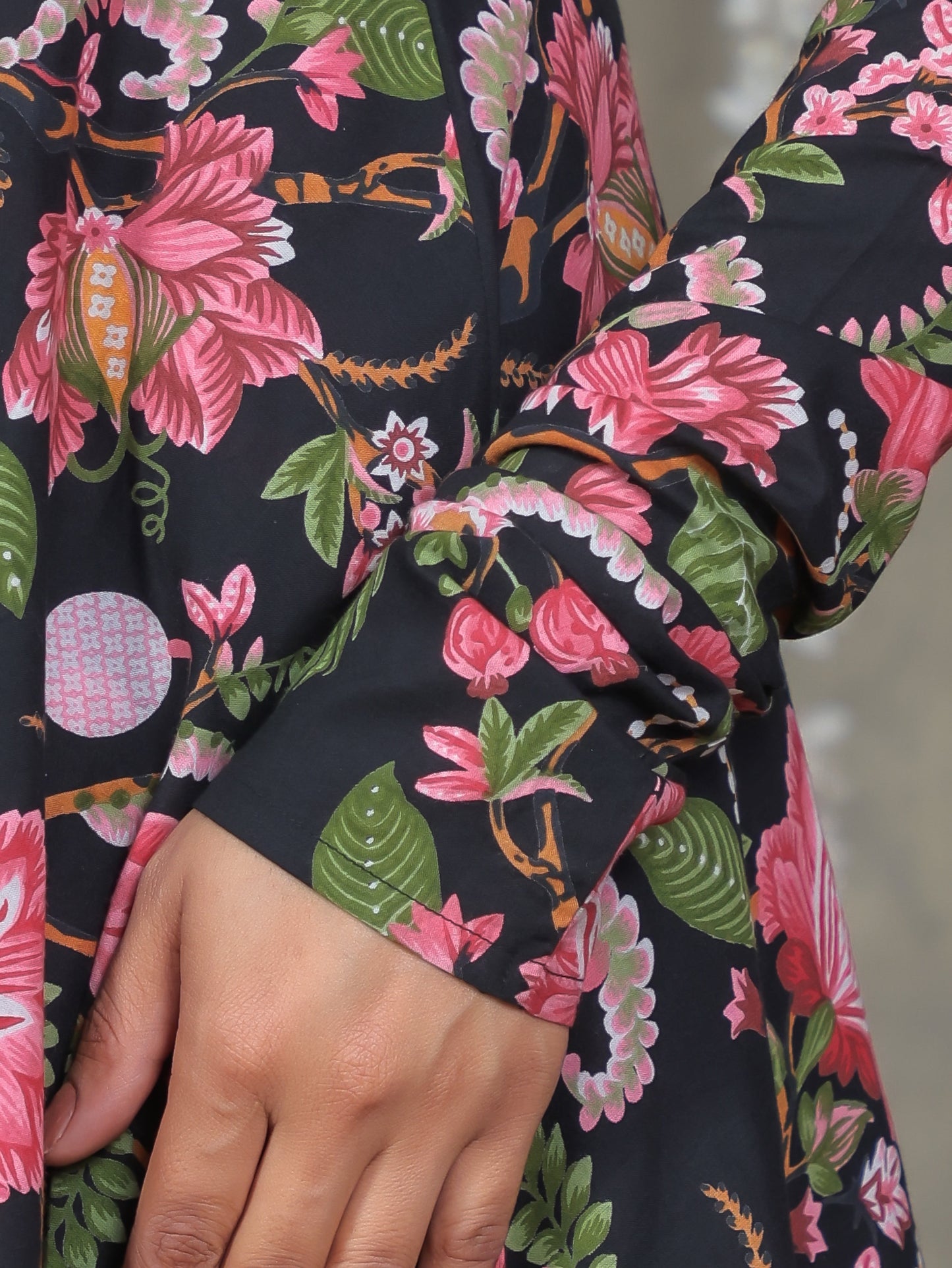 Soft Cotton Floral Anarkali Black Kurta