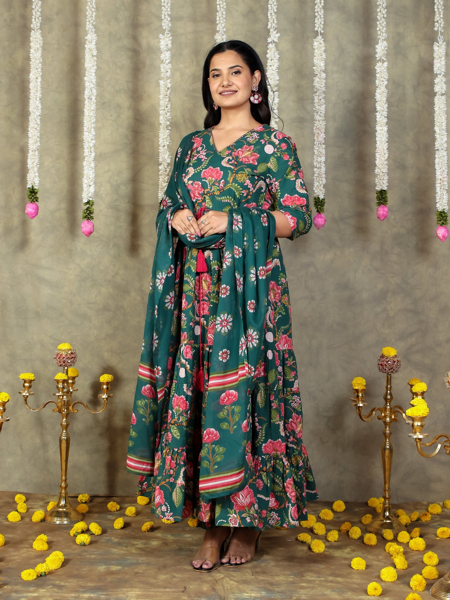 Cotton Voile Floral Green Dupatta