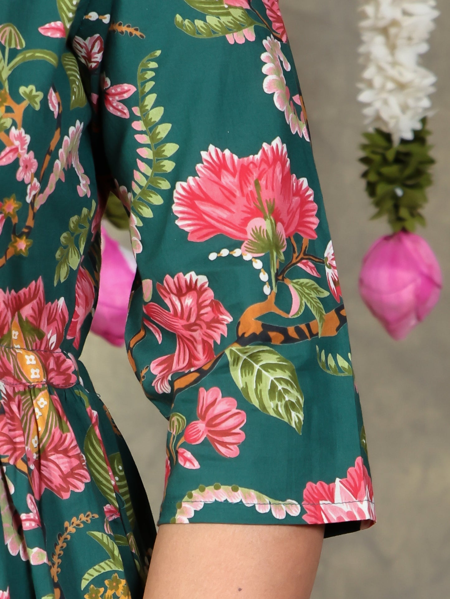 Soft Cotton Floral A-line Green Kurta