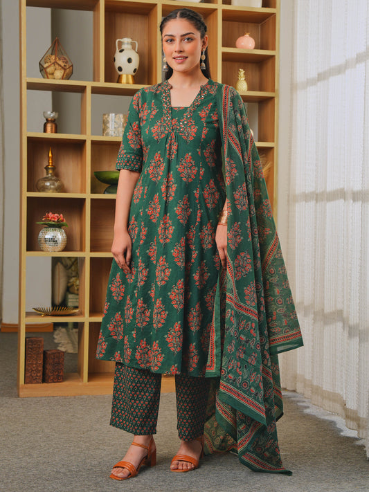 Cotton Voile Floral Green Dupatta