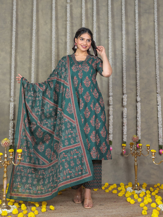 Cotton Voile Floral Green Dupatta