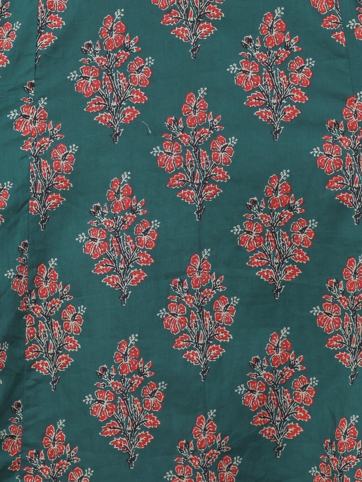 Embroidered Soft Cotton Block Print A-line Green Kurta