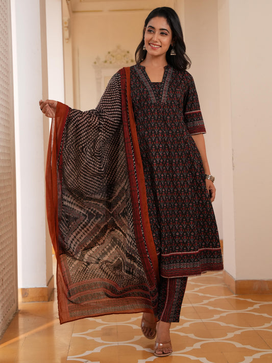 Cotton Voile Ikat Black Dupatta