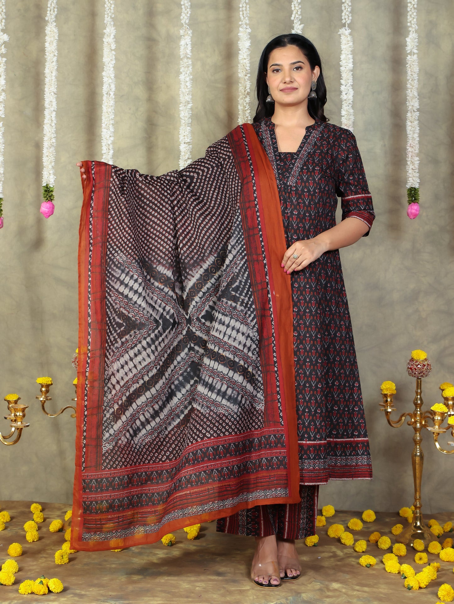 Cotton Voile Ikat Black Dupatta