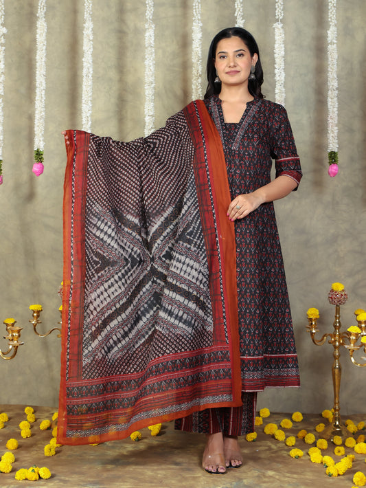 Cotton Voile Ikat Black Dupatta