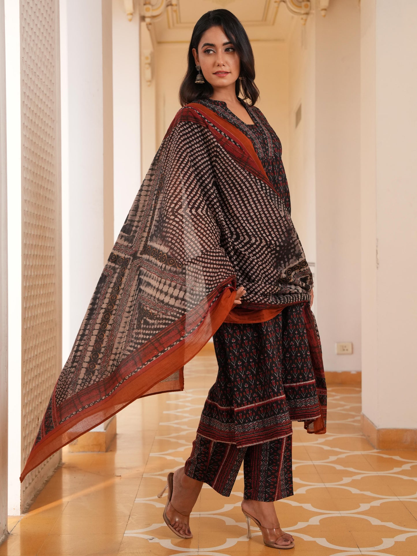 Cotton Voile Ikat Black Dupatta
