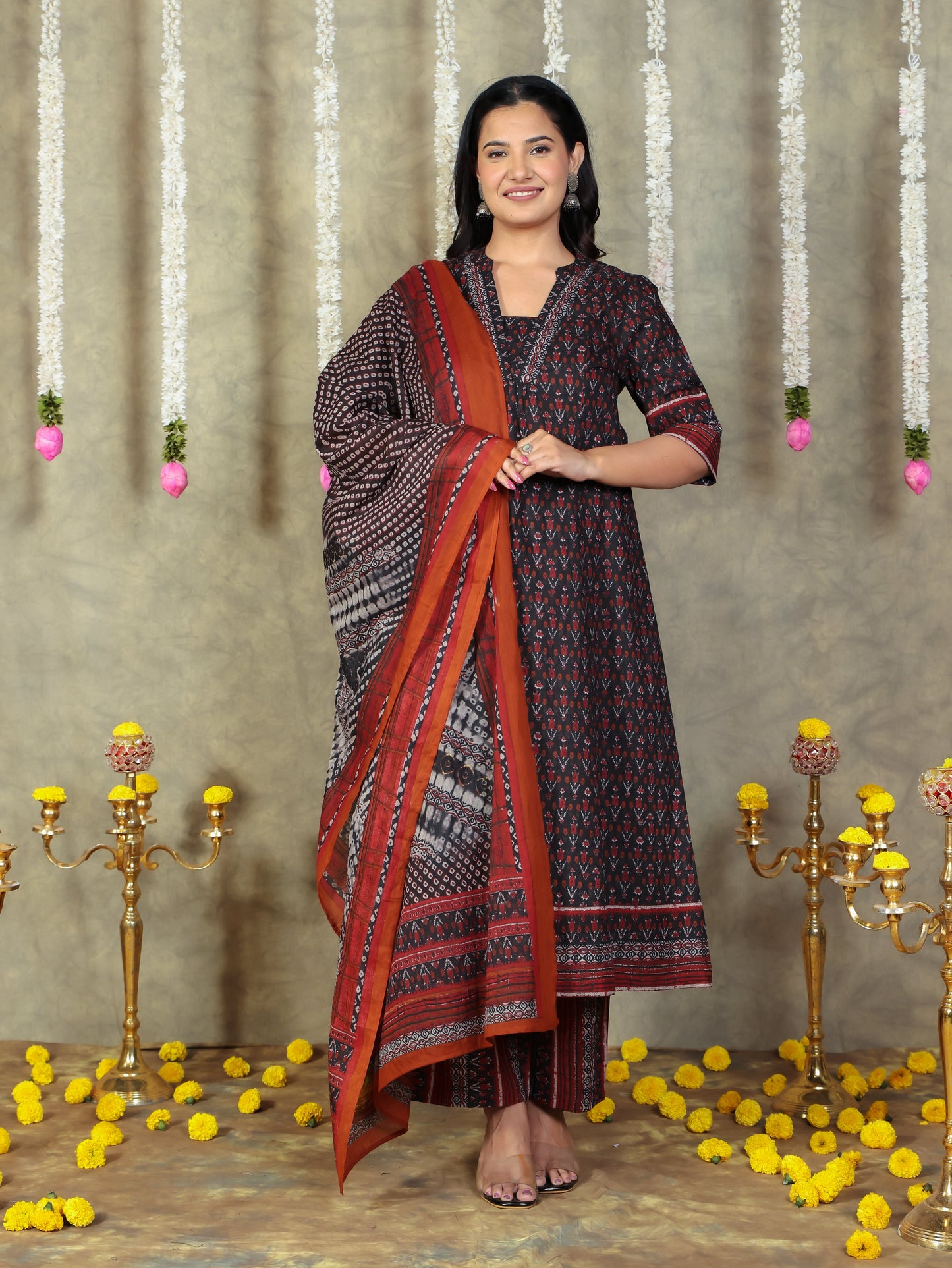 Cotton Voile Ikat Black Dupatta