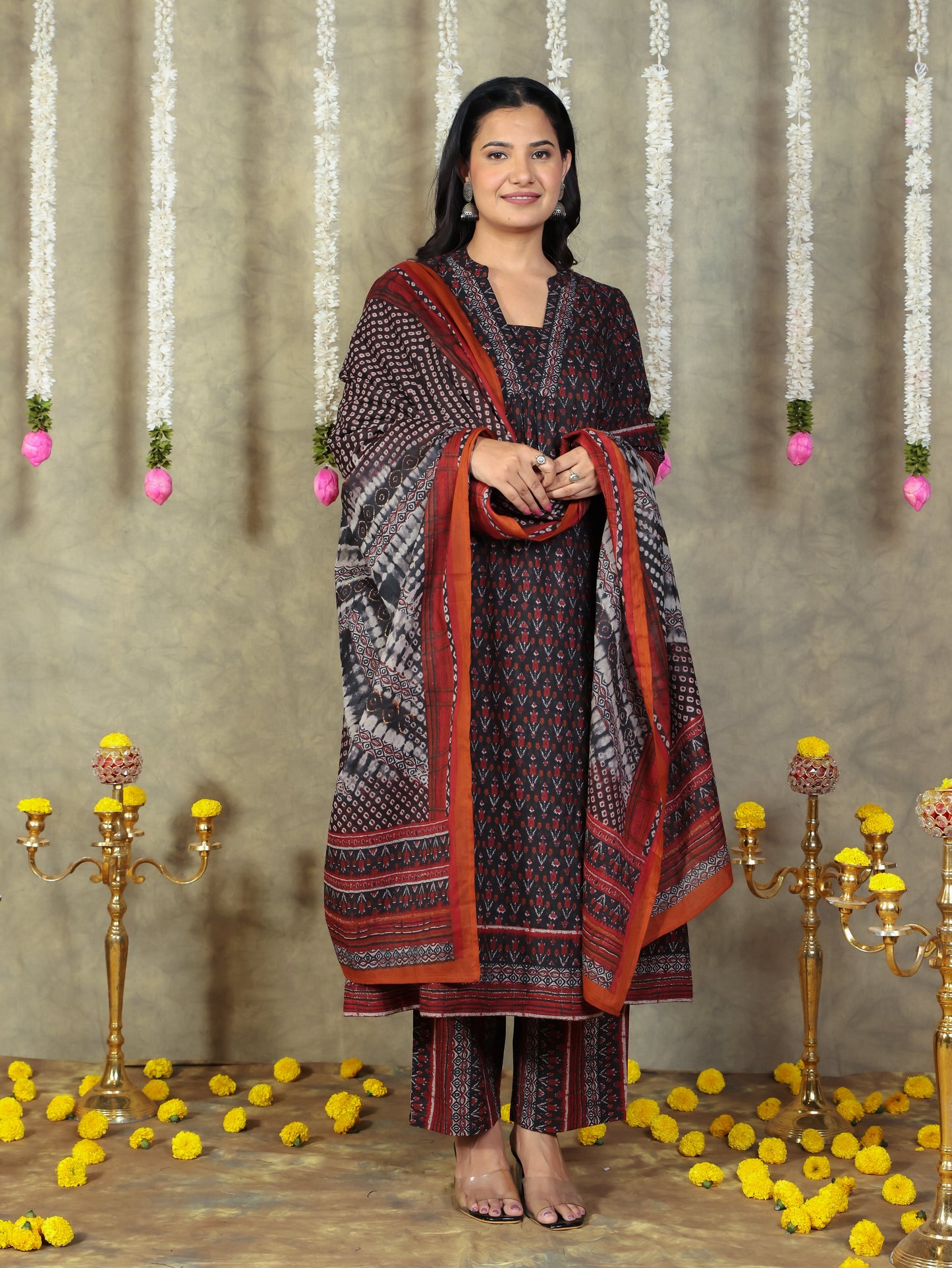 Cotton Voile Ikat Black Dupatta