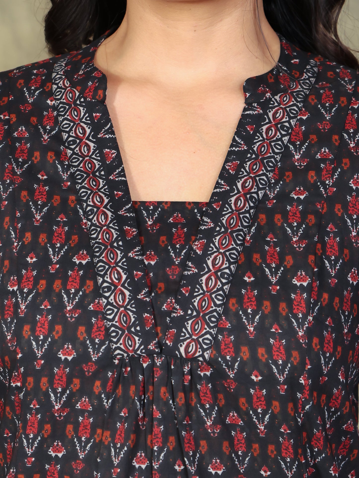 Soft Cotton Ikat Flared Black Kurta