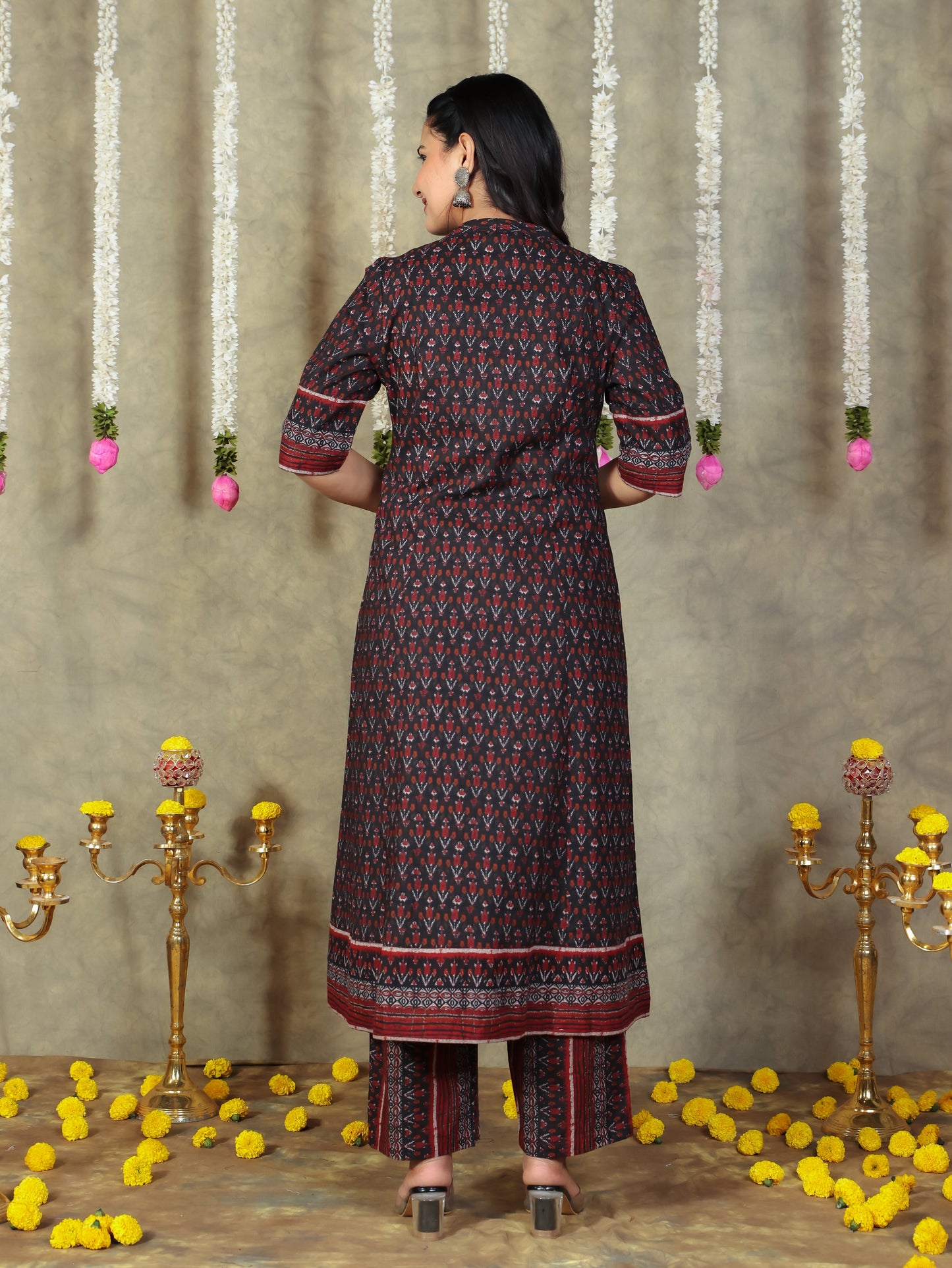 Soft Cotton Ikat Flared Black Kurta