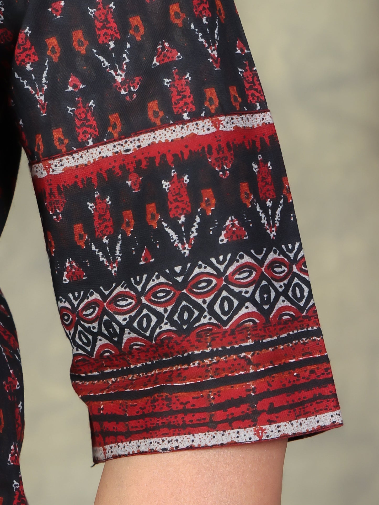 Soft Cotton Ikat Flared Black Kurta