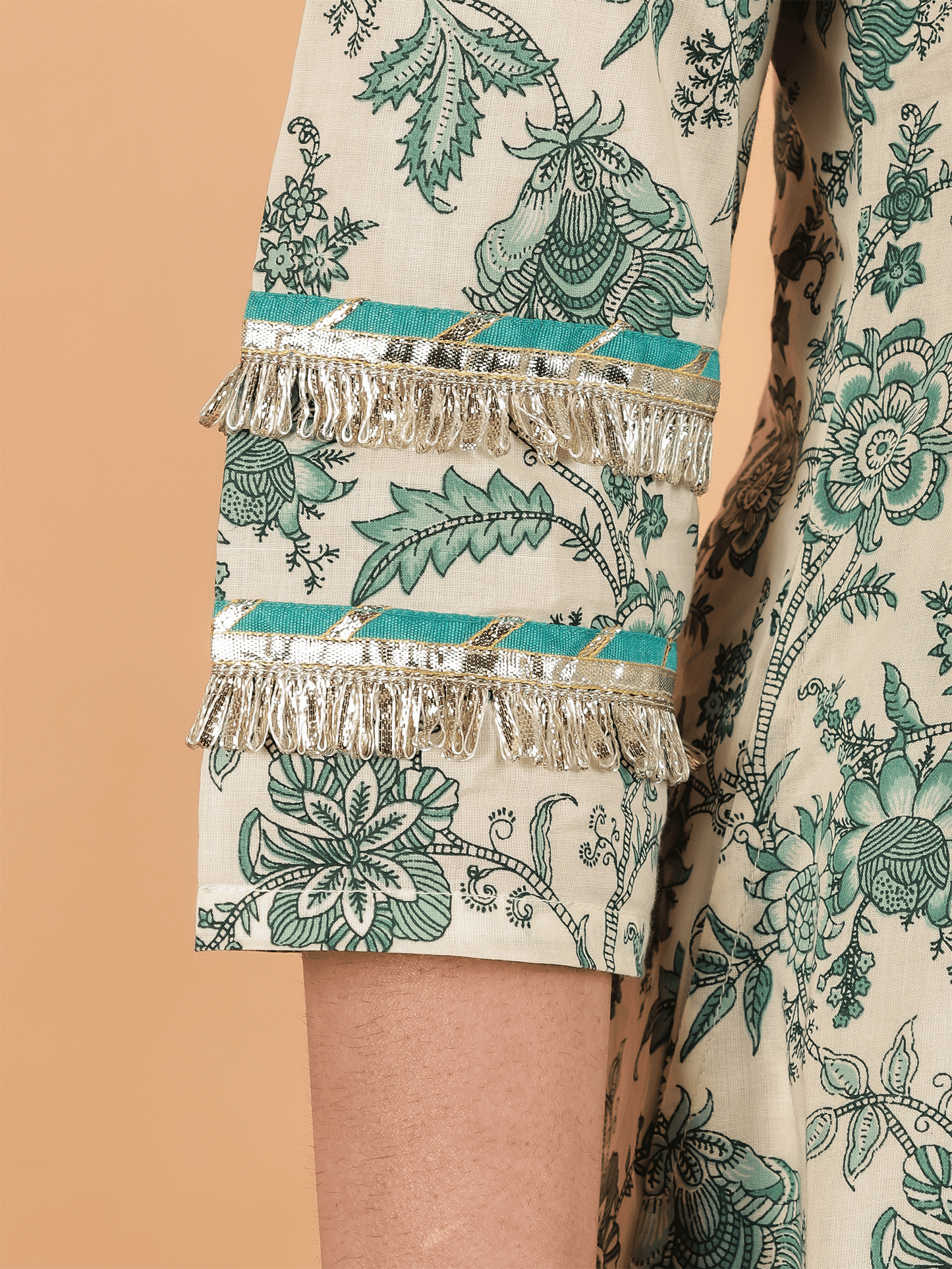Soft Cotton Floral Panelled Cream Kurta