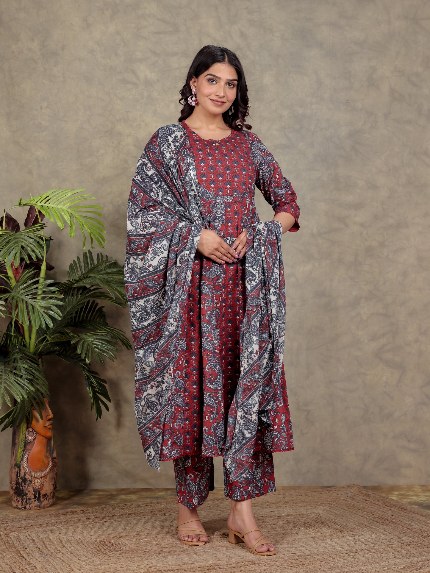 Cotton Voile Paisley Red Dupatta