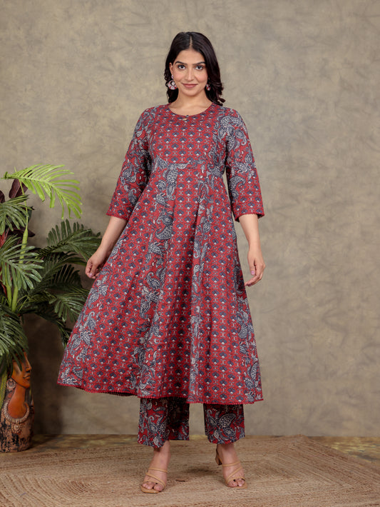 Soft Cotton Paisley Anarkali Red Kurta