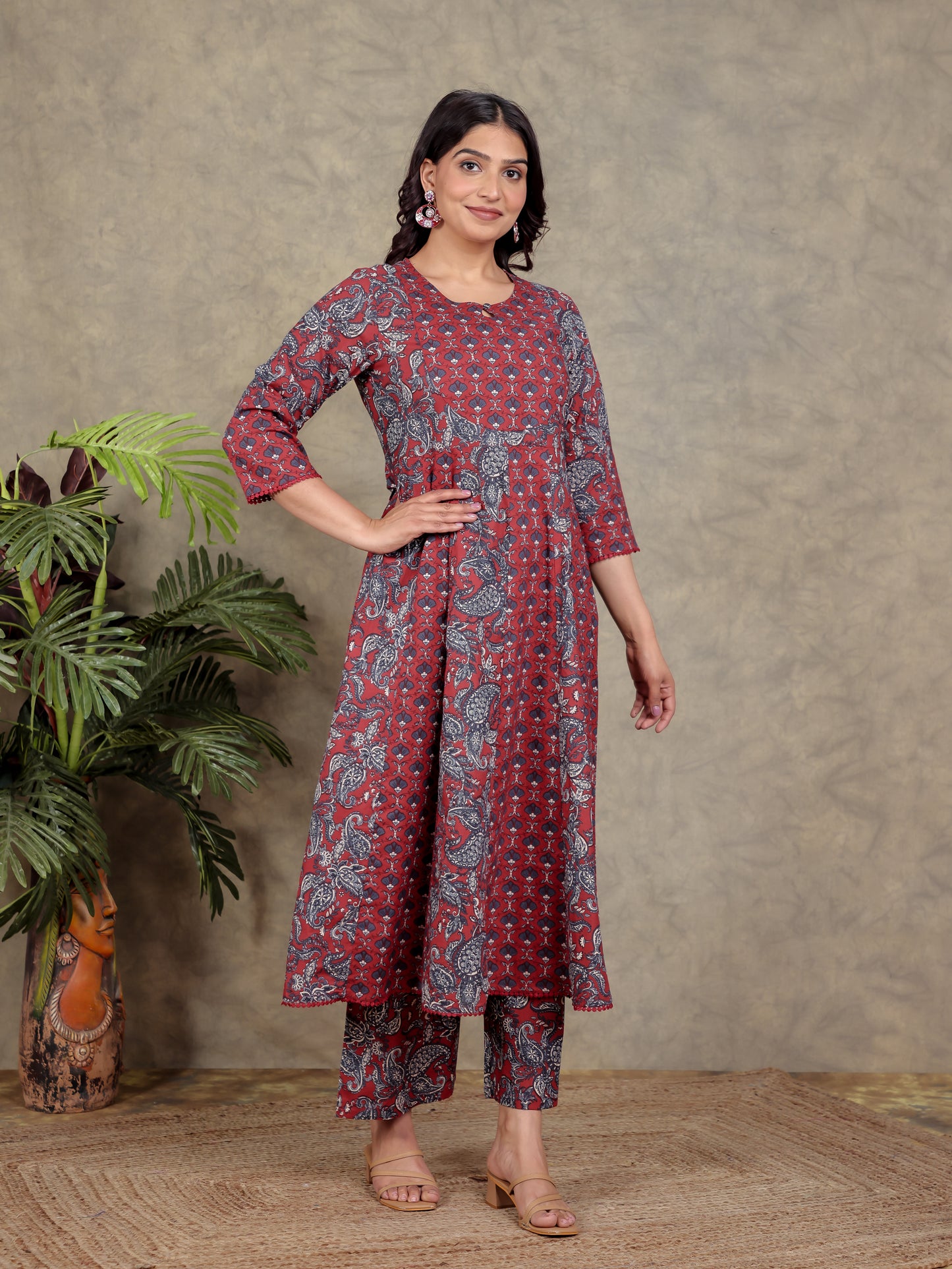 Soft Cotton Paisley Anarkali Red Kurta