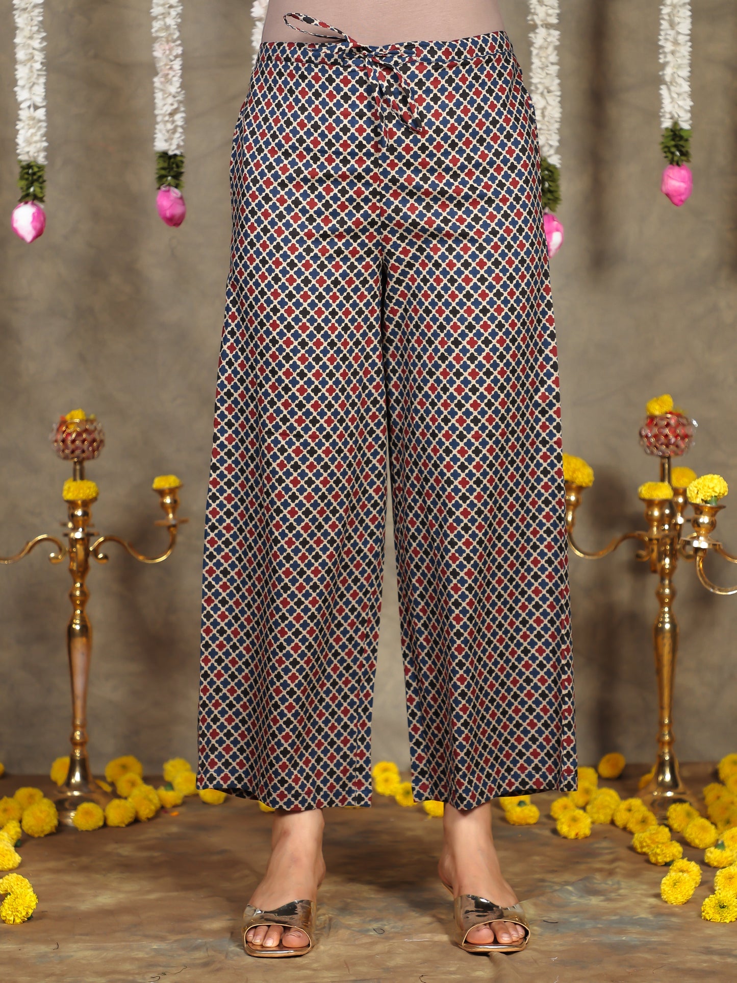 Soft Cotton Geometric Blue Palazzo