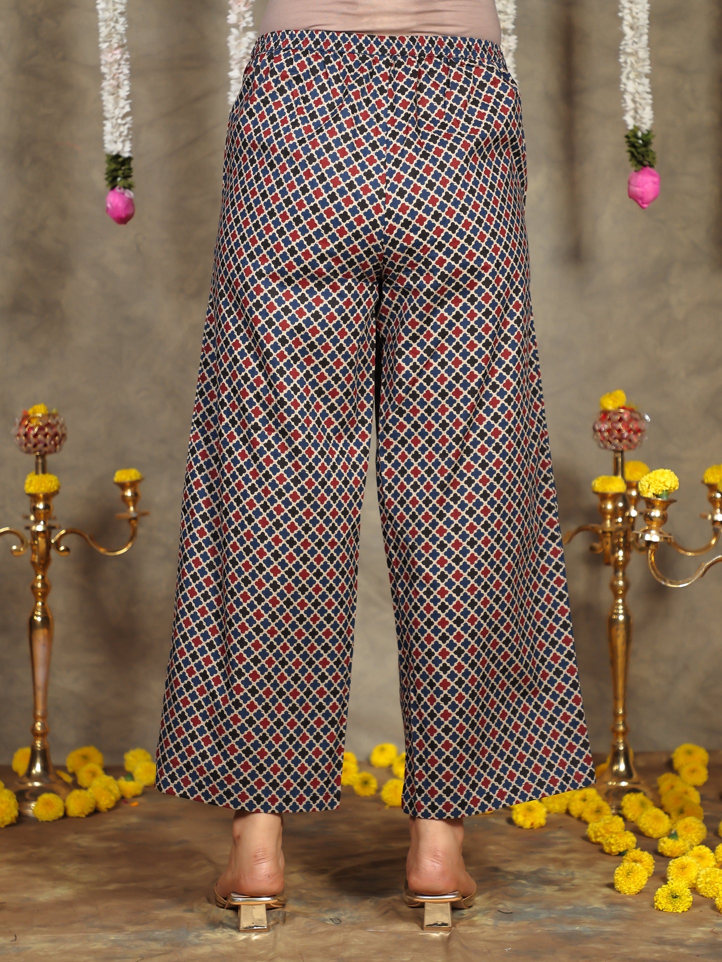 Soft Cotton Geometric Blue Palazzo