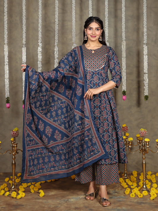 Cotton Voile Geometric Blue Dupatta