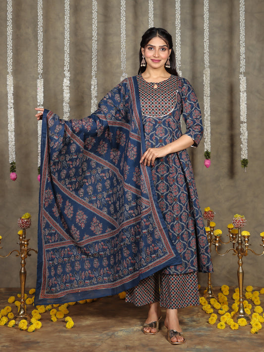 Cotton Voile Geometric Blue Dupatta