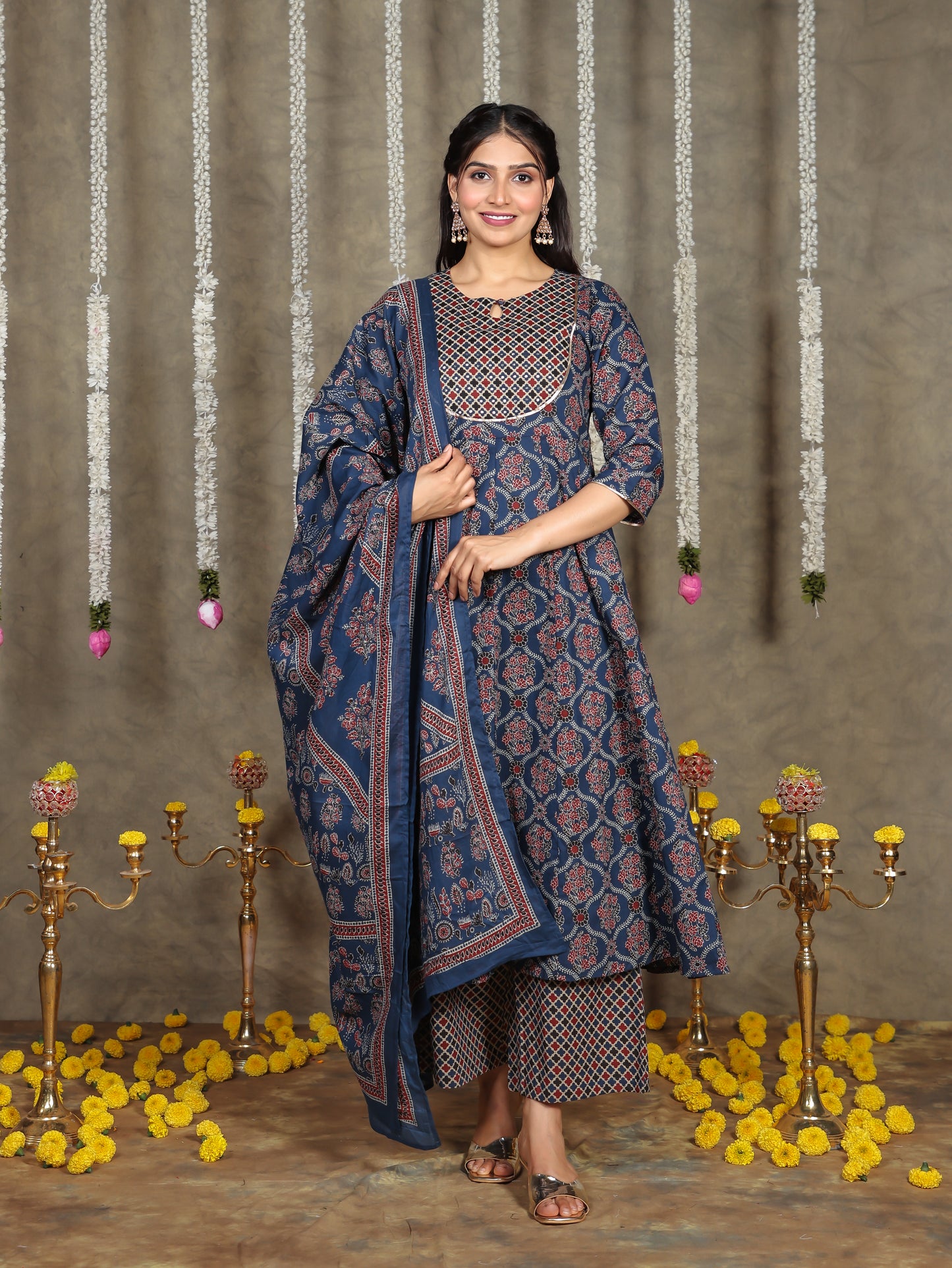 Cotton Voile Geometric Blue Dupatta