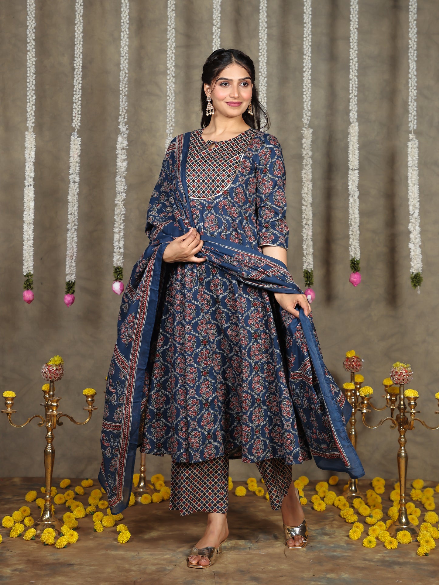 Cotton Voile Geometric Blue Dupatta