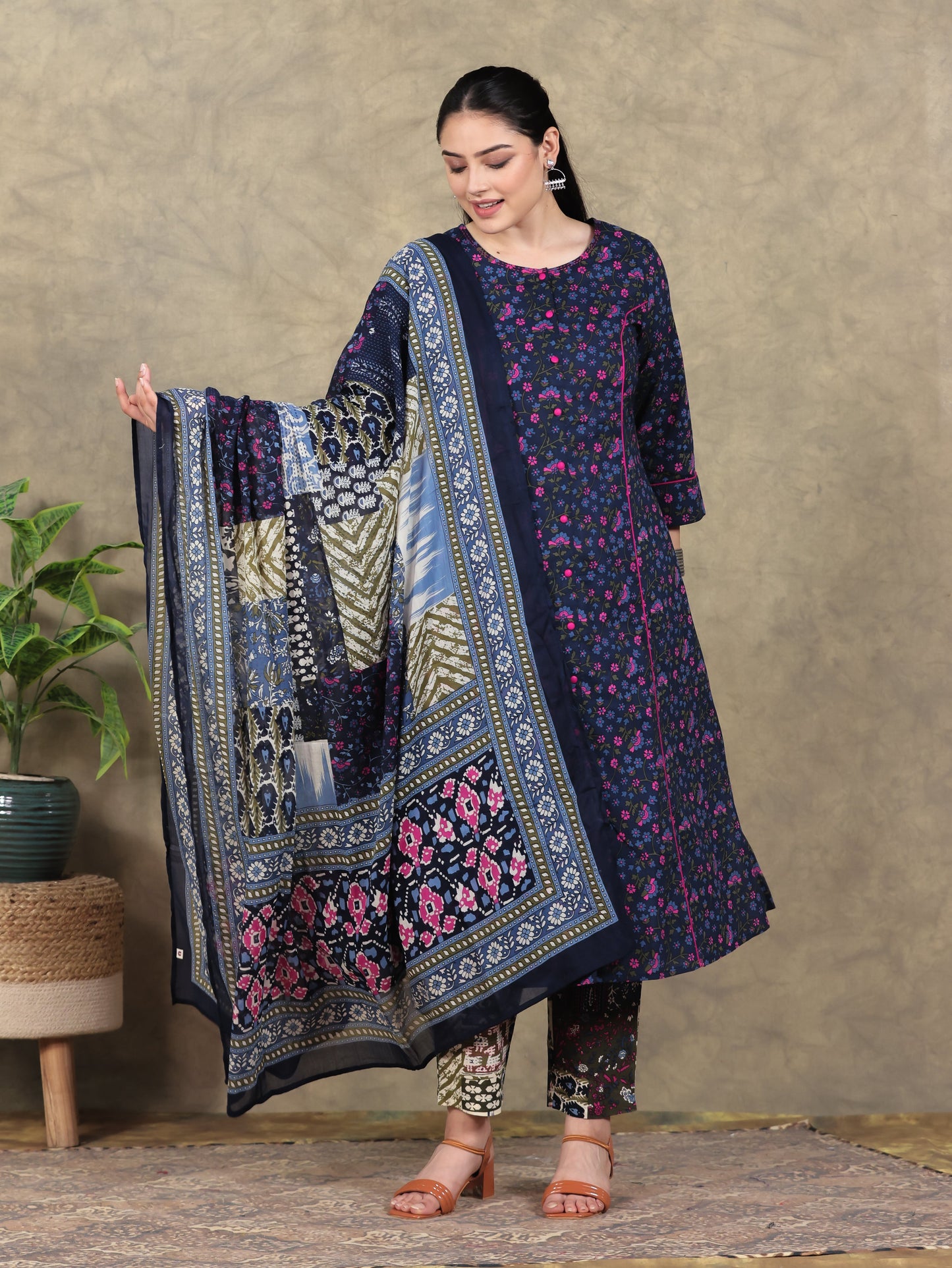Cotton Voile Patchwork Blue Dupatta