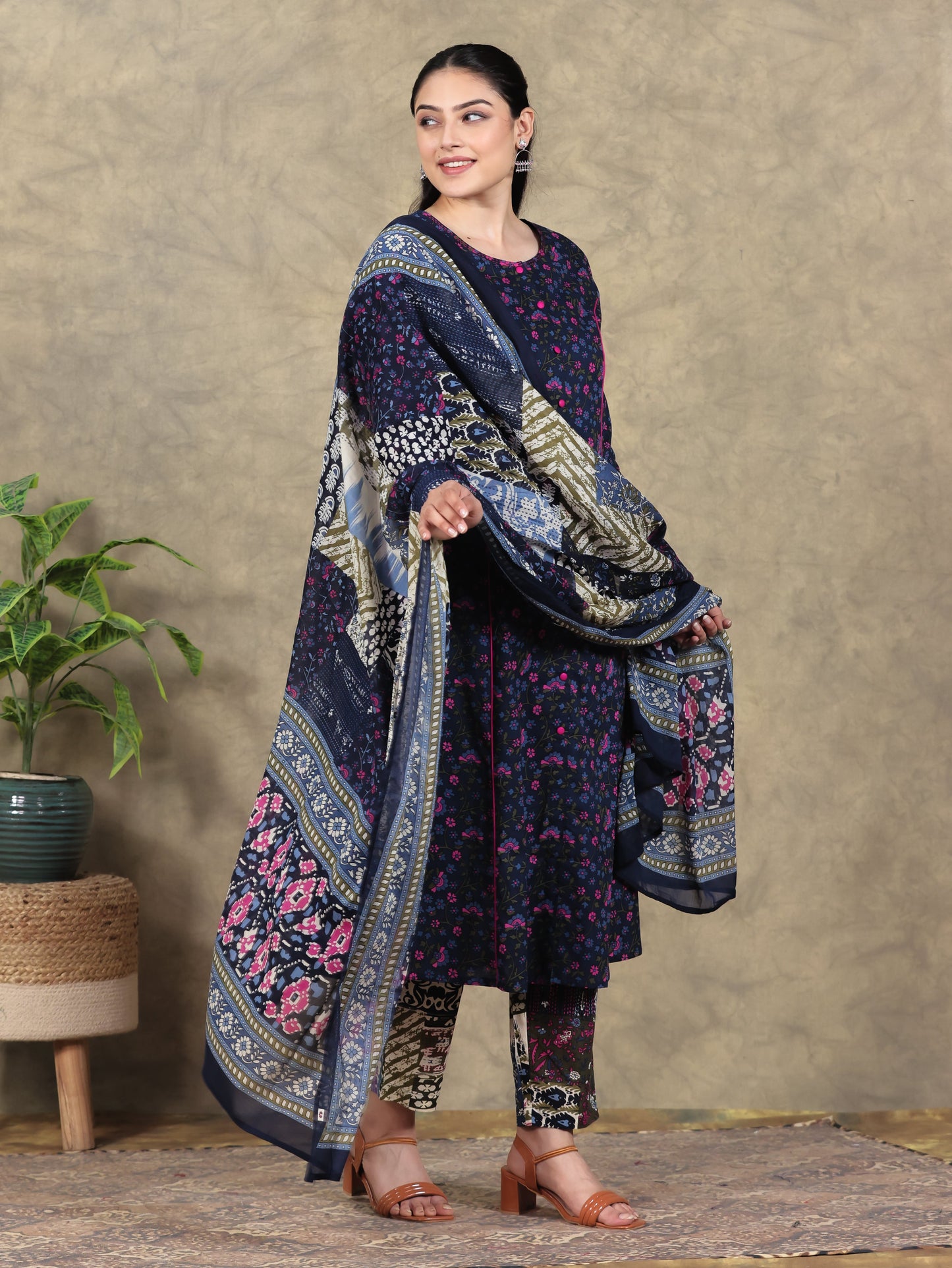 Cotton Voile Patchwork Blue Dupatta