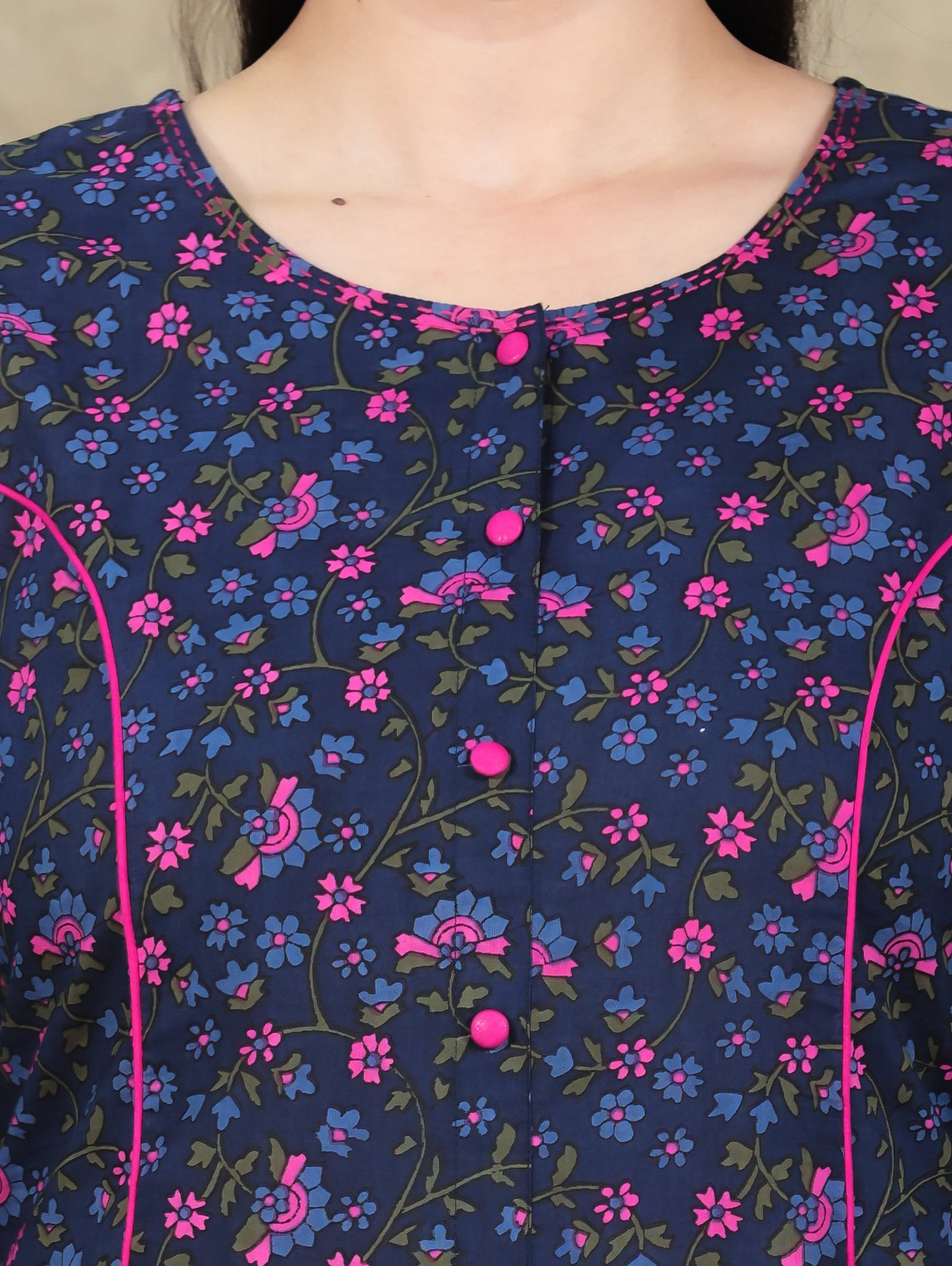 Soft Cotton Floral Straight Blue Kurta