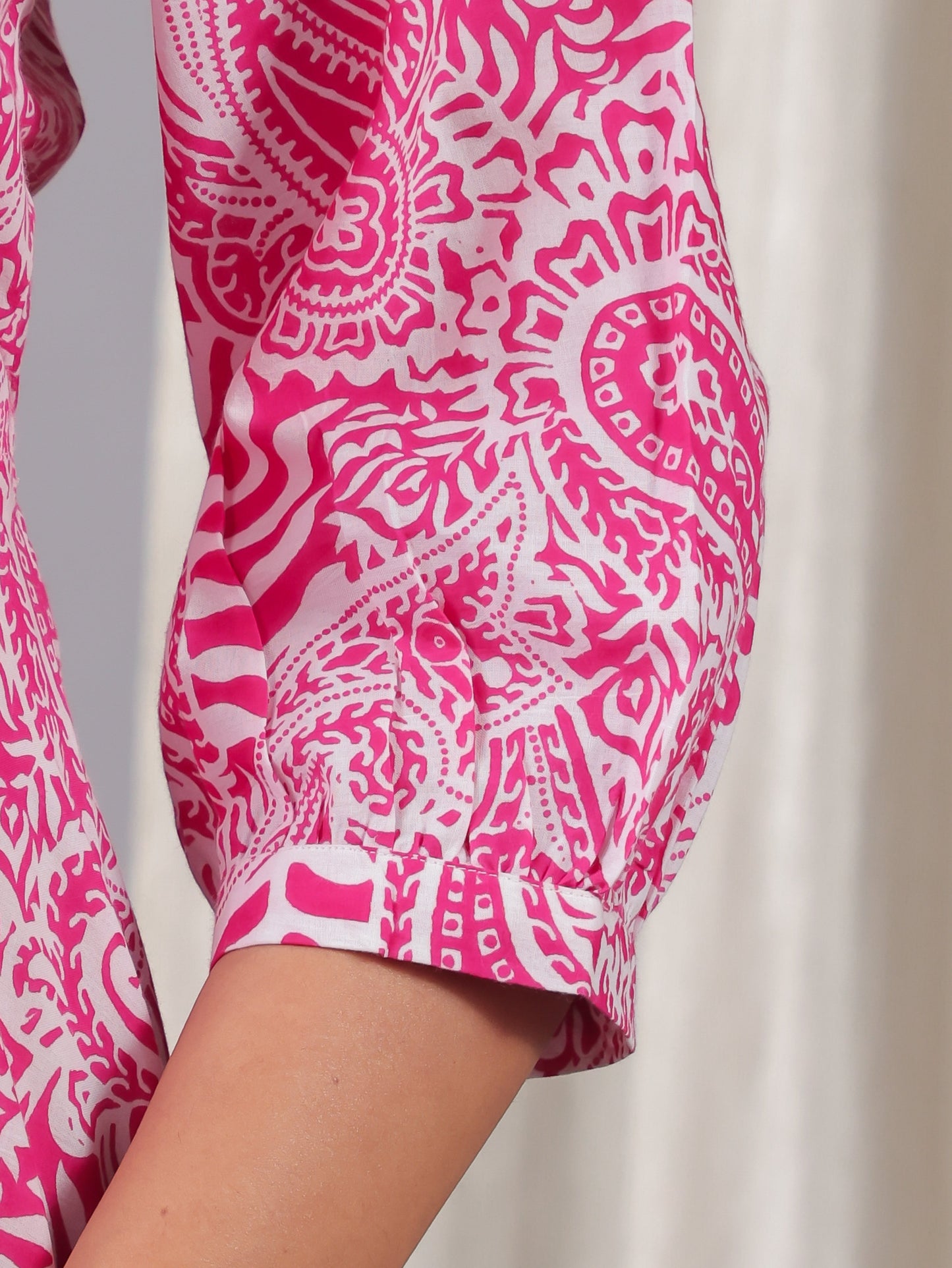 Soft Cotton Paisley Flared Pink Dress
