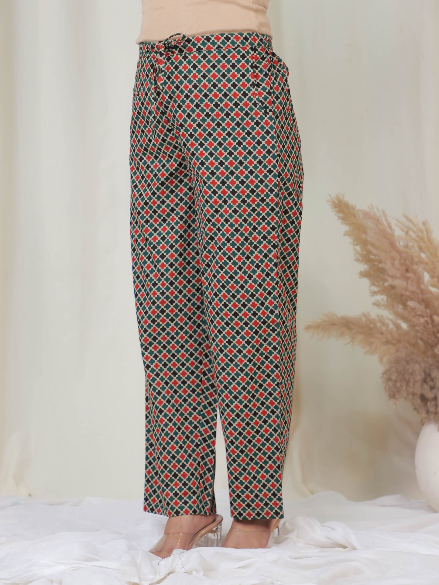 Soft Cotton Geometric Straight Green Kurta